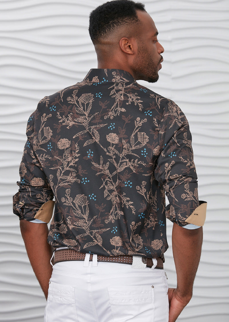 Brown Floral Print Silky Shirt