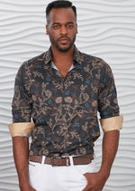 Brown Floral Print Silky Shirt