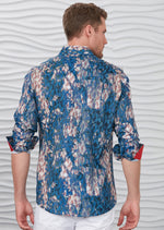 Blue Feather Pattern Silky Shirt
