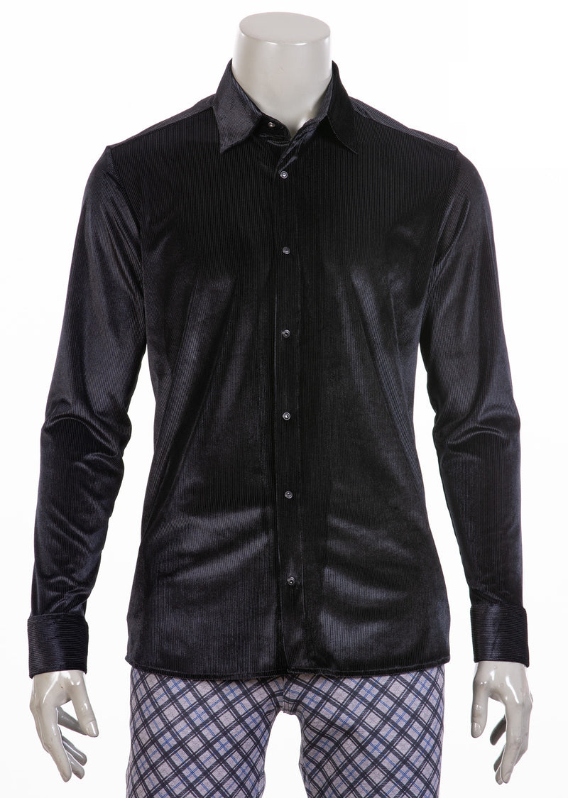 Black Tonal Stripe Velvet Shirt