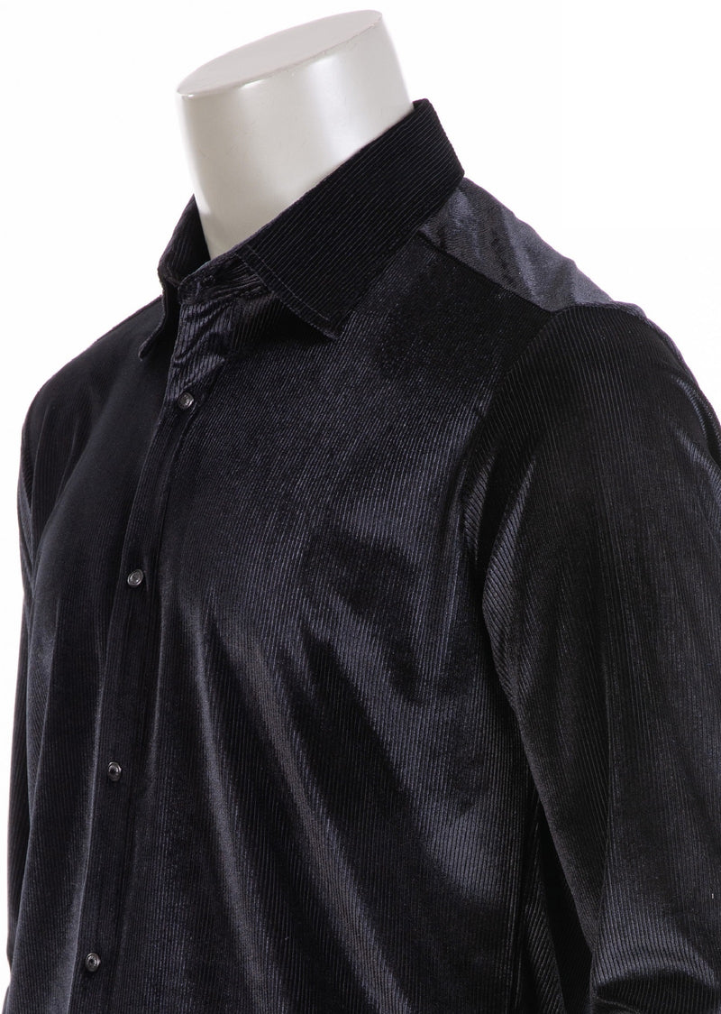 Black Tonal Stripe Velvet Shirt