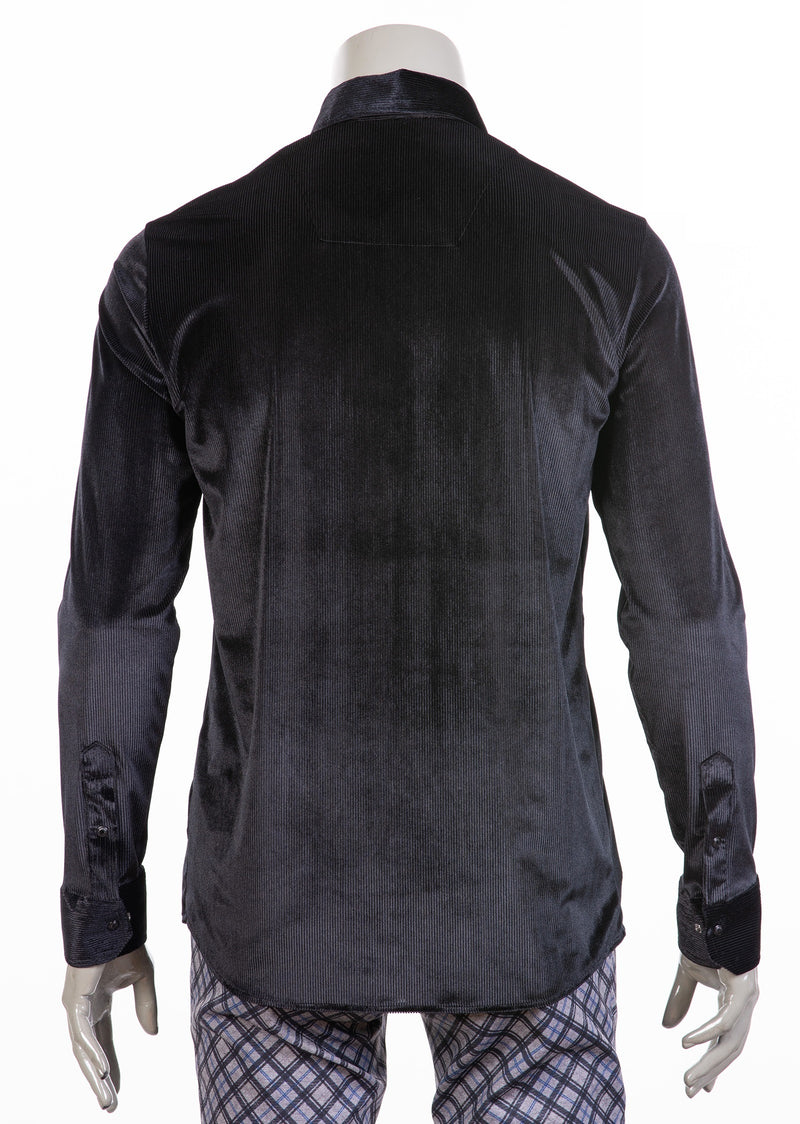 Black Tonal Stripe Velvet Shirt