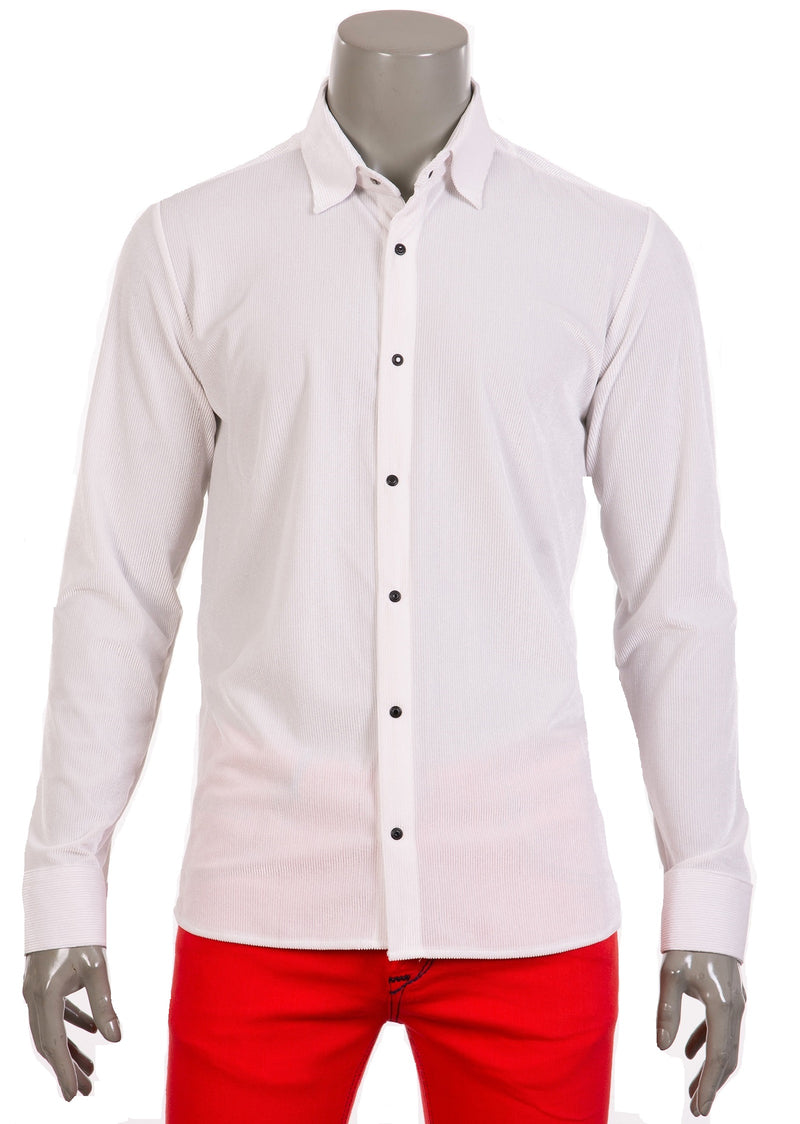 White Tonal Stripe Velvet Shirt