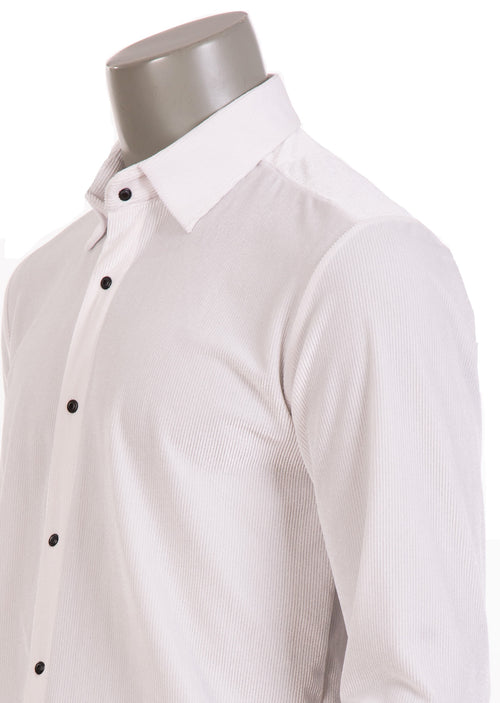 White Tonal Stripe Velvet Shirt