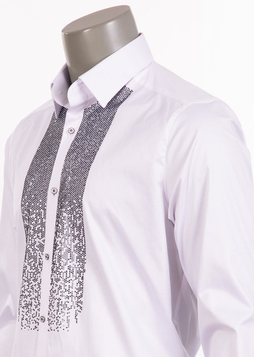 White Front Panel Rhinestone Shirt
