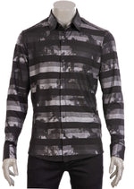 Black Silver Madras Metallic Stretchy Shirt