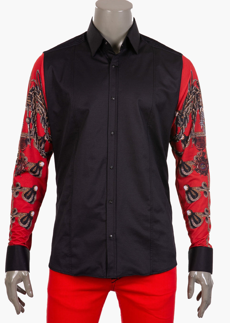 Black "Military" Print Silky Shirt