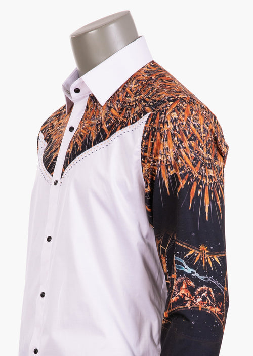 White "Zodiac Sign" Print Silky Shirt