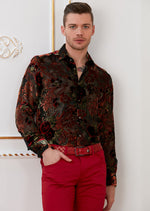 Black Brown Floral Velvet Shirt