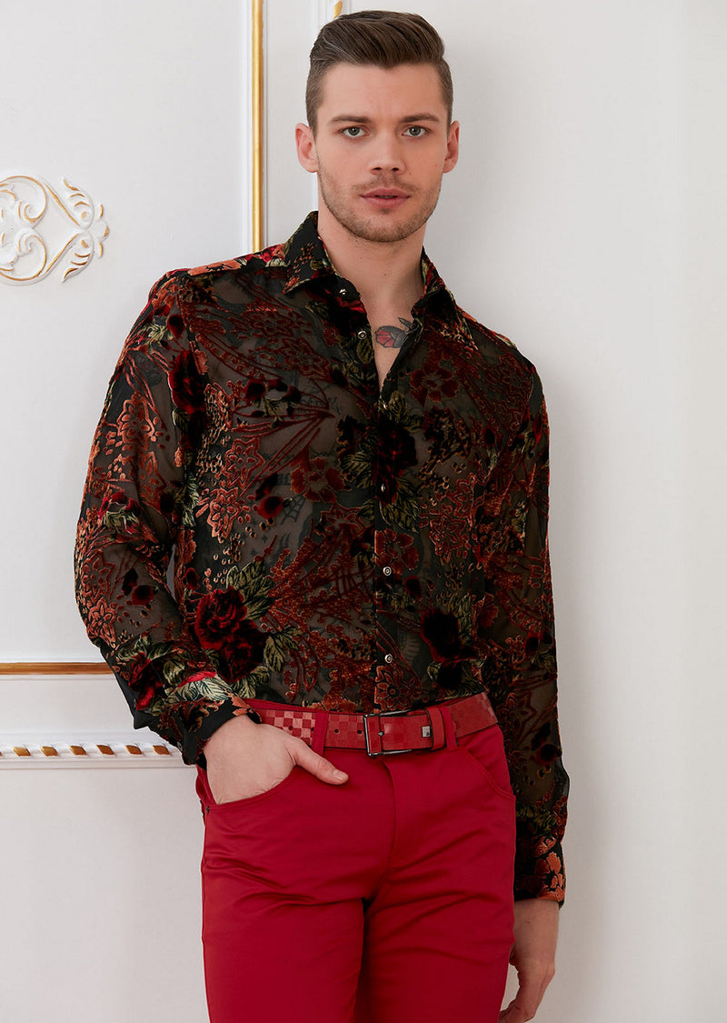 Black Brown Floral Velvet Shirt – MONDO Menswear Black Brown Floral Velvet Shirt – MONDO Menswear
