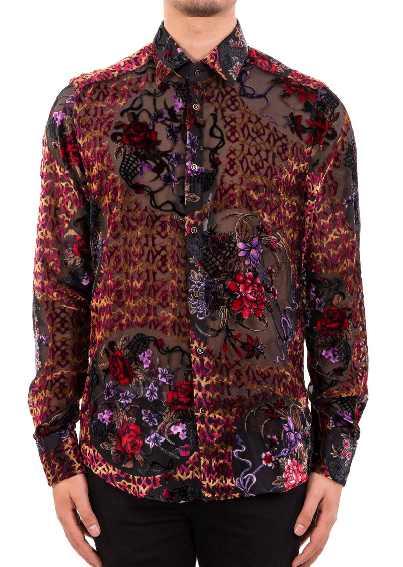 Red Roses Burnout Velvet Shirt