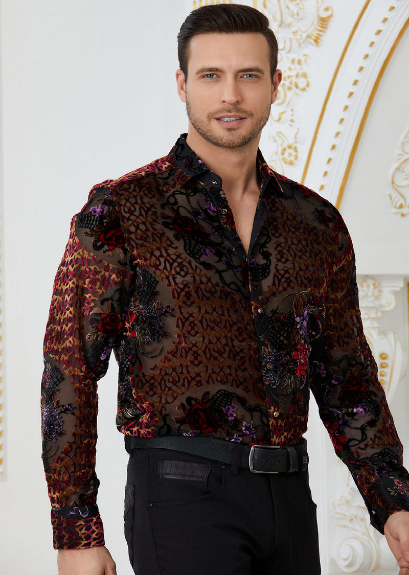 Red Roses Burnout Velvet Shirt – MONDO Menswear