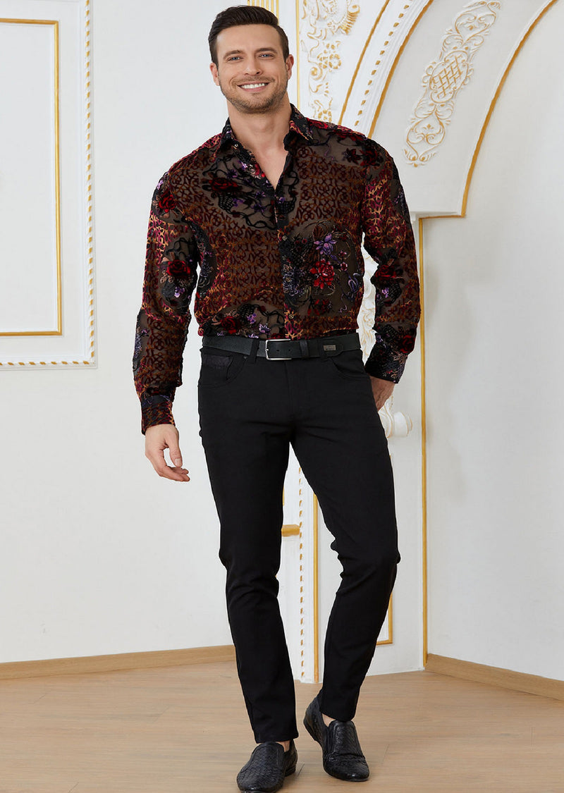 Red Roses Burnout Velvet Shirt