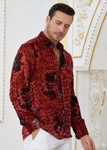 Red Floral Burnout Velvet Shirt