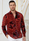 Red Floral Burnout Velvet Shirt