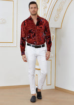 Red Floral Burnout Velvet Shirt