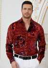 Red Floral Burnout Velvet Shirt