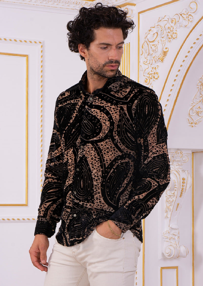 Black Paisley Burnout Velvet Shirt