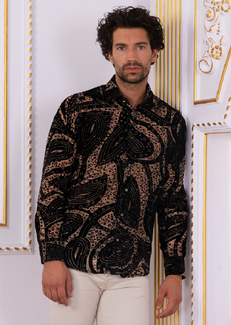 Black Paisley Burnout Velvet Shirt