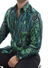 Green Motif Velvet Sheer Shirt