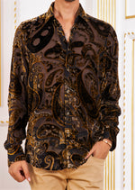 Brown Baroque Velvet Sheer Shirt