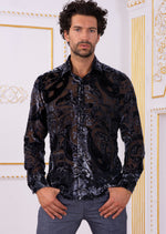 Gray Baroque Velvet Sheer Shirt