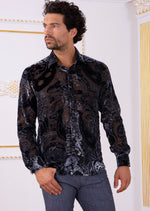 Gray Baroque Velvet Sheer Shirt