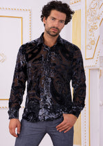 Gray Baroque Velvet Sheer Shirt