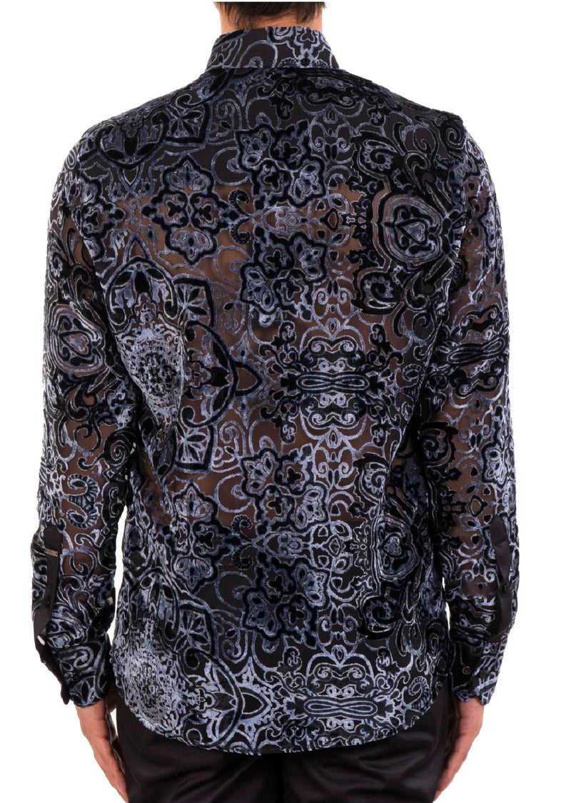 Gray Baroque Burnout Velvet Shirt