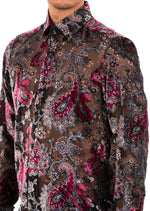 Burgundy Gray Paisley Velvet Shirt