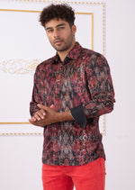 Red Snake Print Velvet Shirt