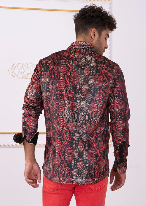 Red Snake Print Velvet Shirt