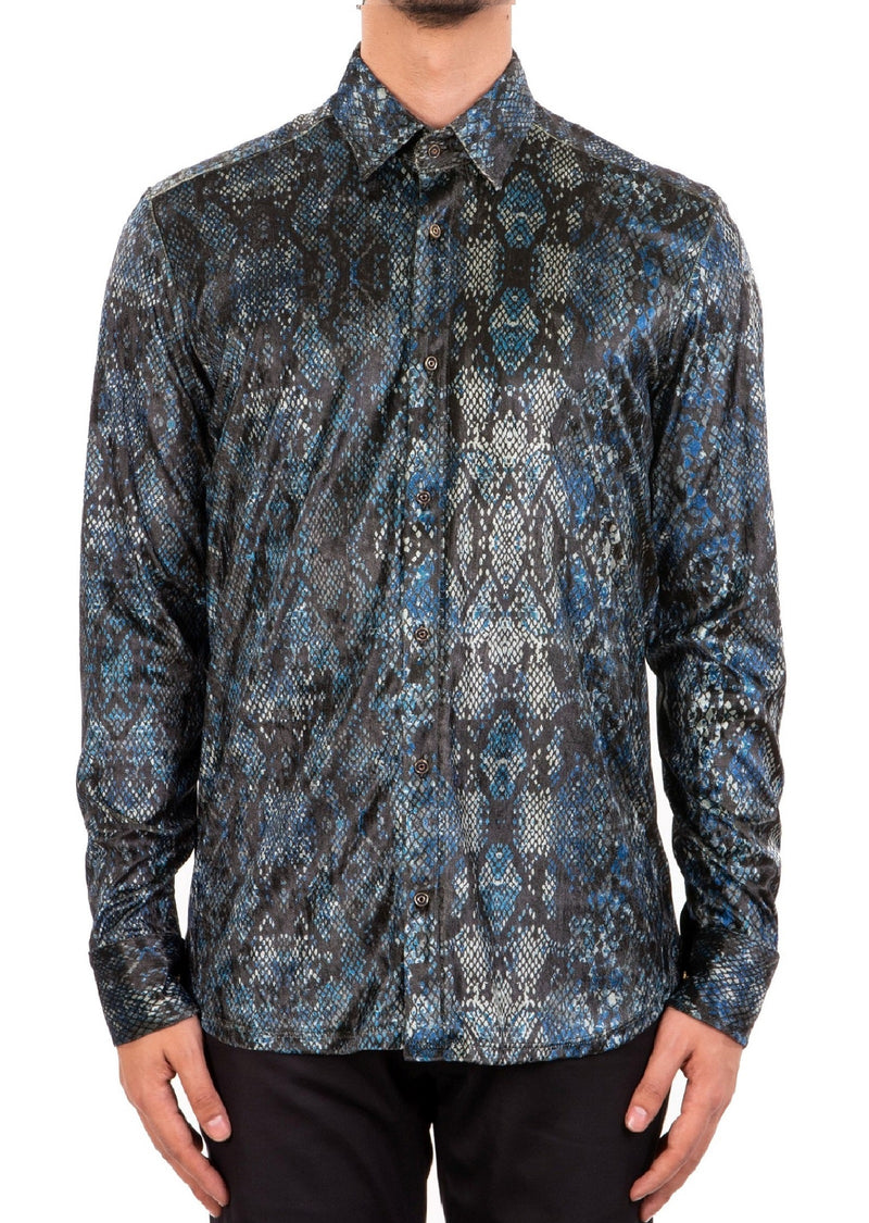 Blive ved St Maori Blue Snake Print Velvet Shirt – MONDO Menswear