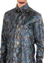 Blue Snake Print Velvet Shirt