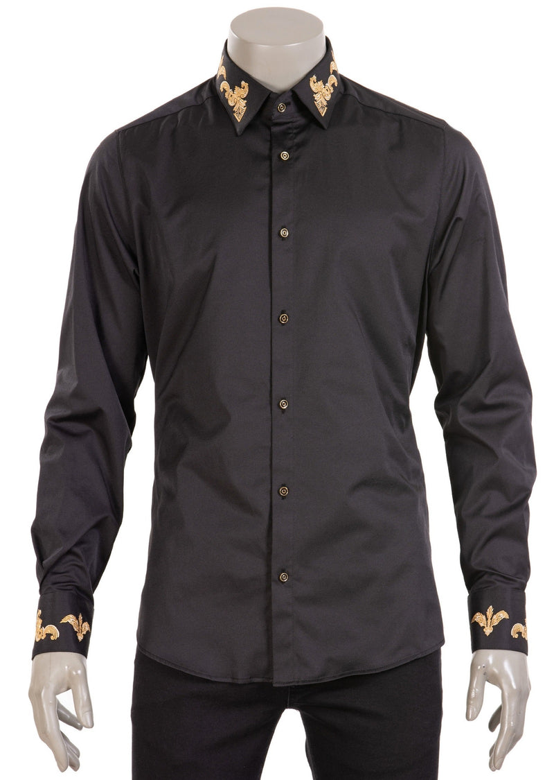 Black Baroque Embroidery Shirt