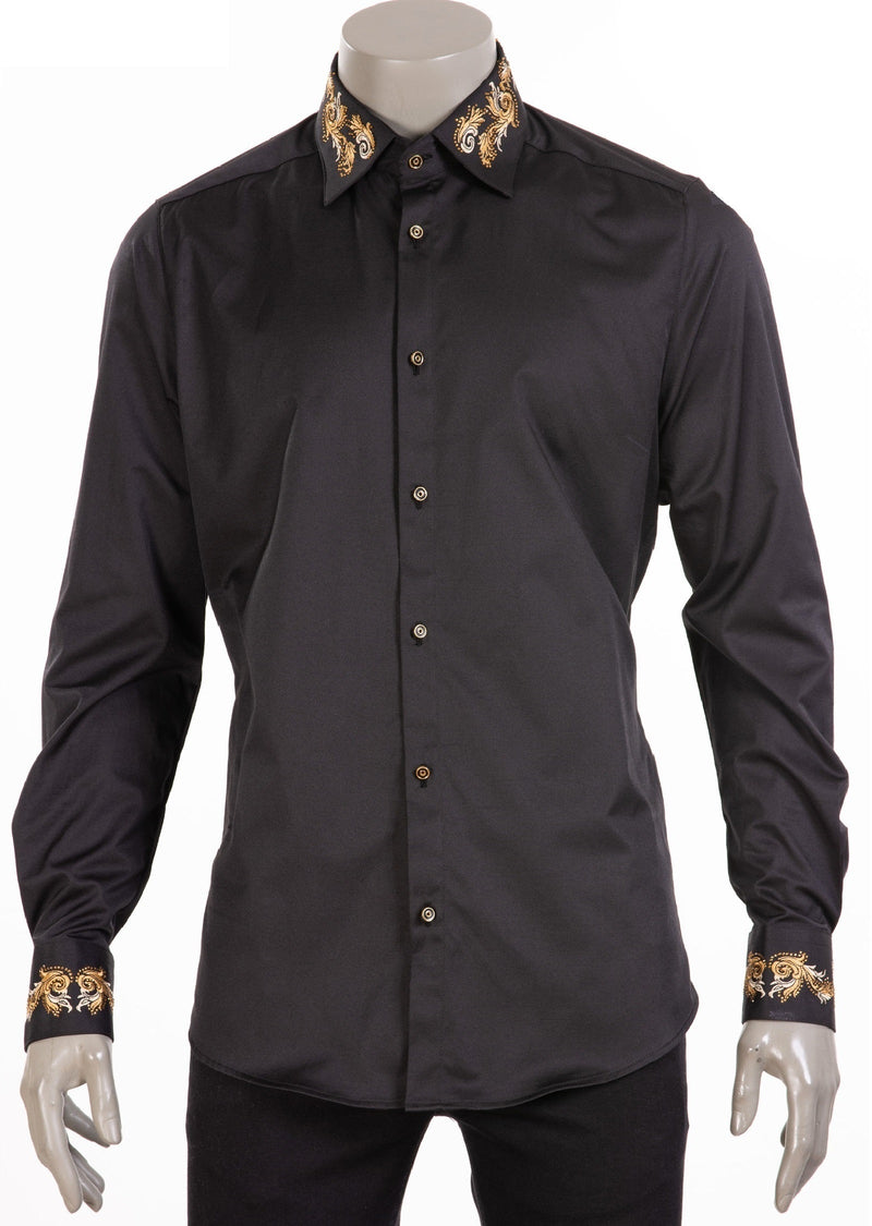 Black Baroque Embroidery Rhinestone Shirt