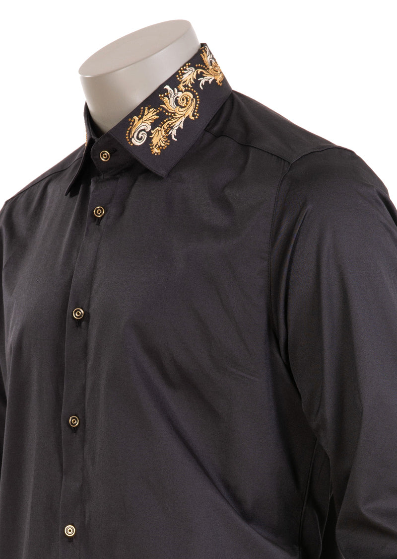 Black Baroque Embroidery Rhinestone Shirt