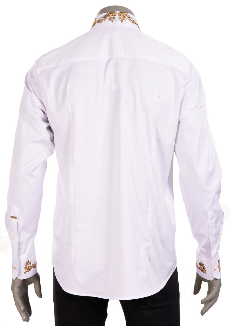 White Baroque Embroidery Rhinestone Shirt
