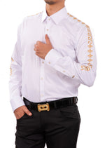 White Gold "Fleur De Lis" Embroidered Shirt