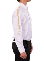 White Gold "Fleur De Lis" Embroidered Shirt