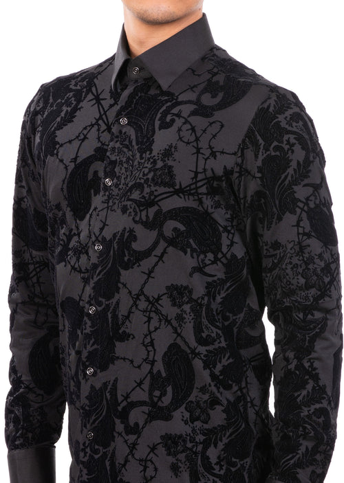 Black Paisley Flocked Spandex Shirt