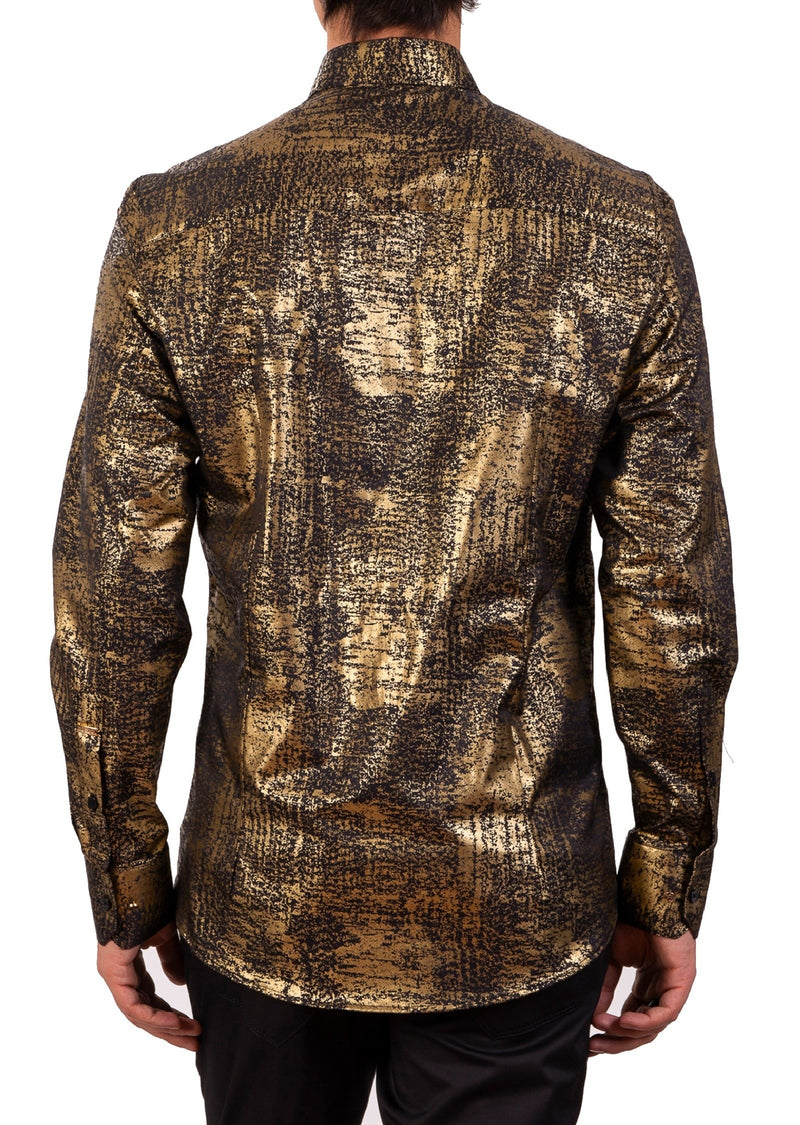 Black Gold Foil Long Sleeve Shirt MONDO Menswear Black Gold Foil Long Sleeve Shirt MONDO Menswear