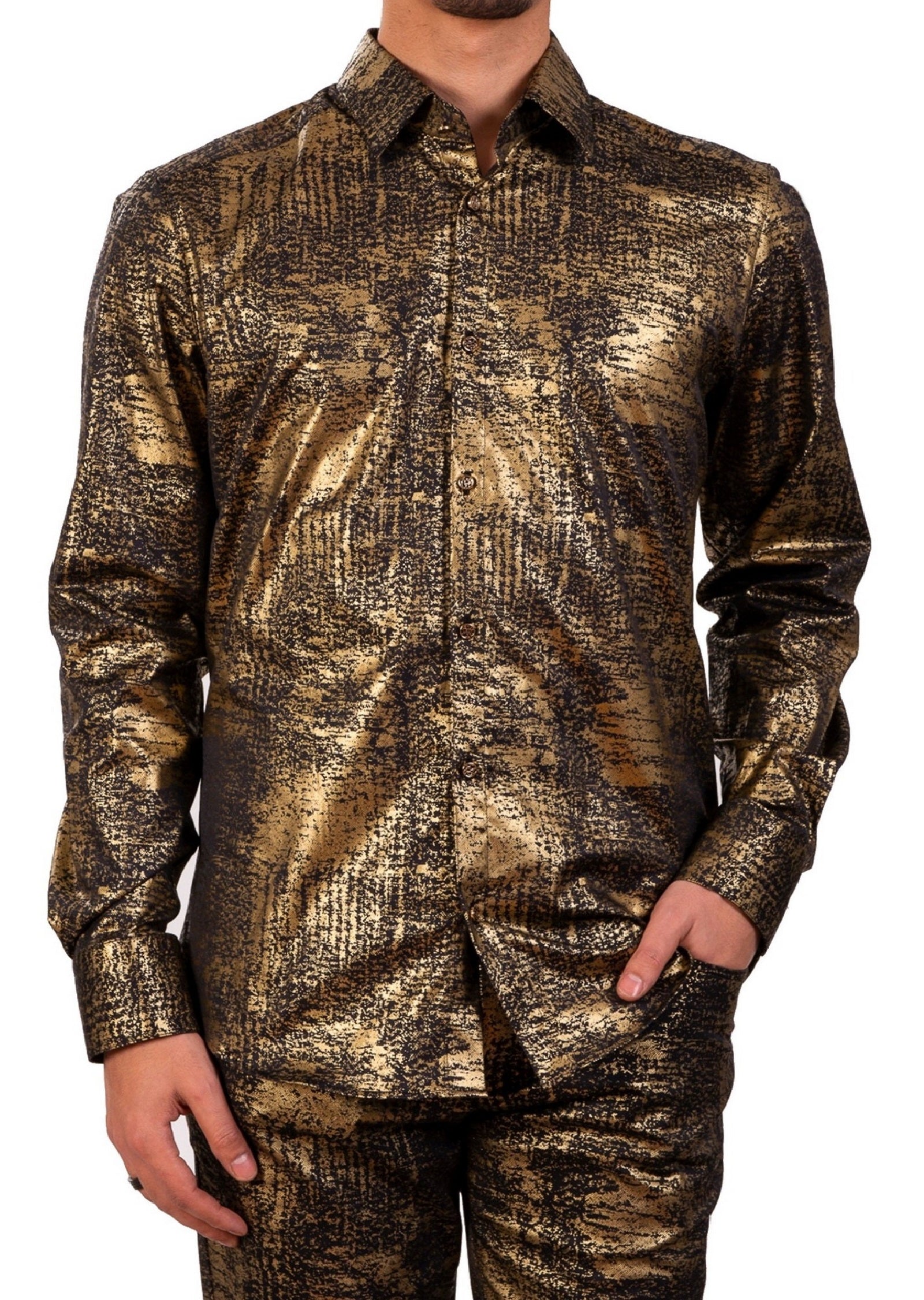 Black Gold Foil Long Sleeve Shirt XXL / Black / COTTON