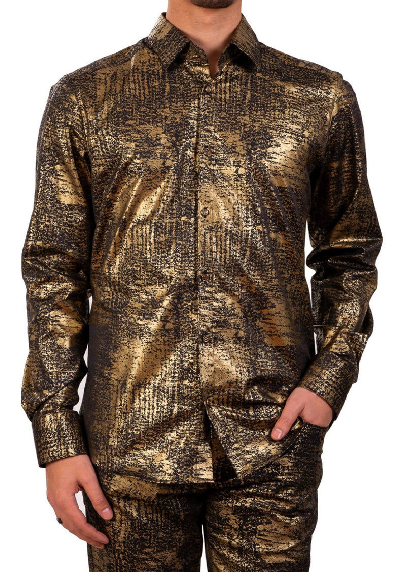 Black Gold Foil Long Sleeve Shirt XXL / Black / COTTON Black Gold Foil Long Sleeve Shirt XXL / Black / COTTON