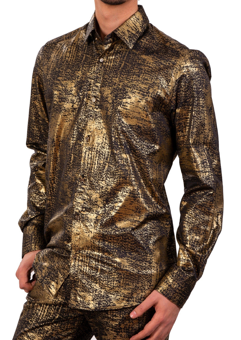 Black Gold Foil Long Sleeve Shirt XXL / Black / Cotton Black Gold Foil Long Sleeve Shirt XXL / Black / Cotton