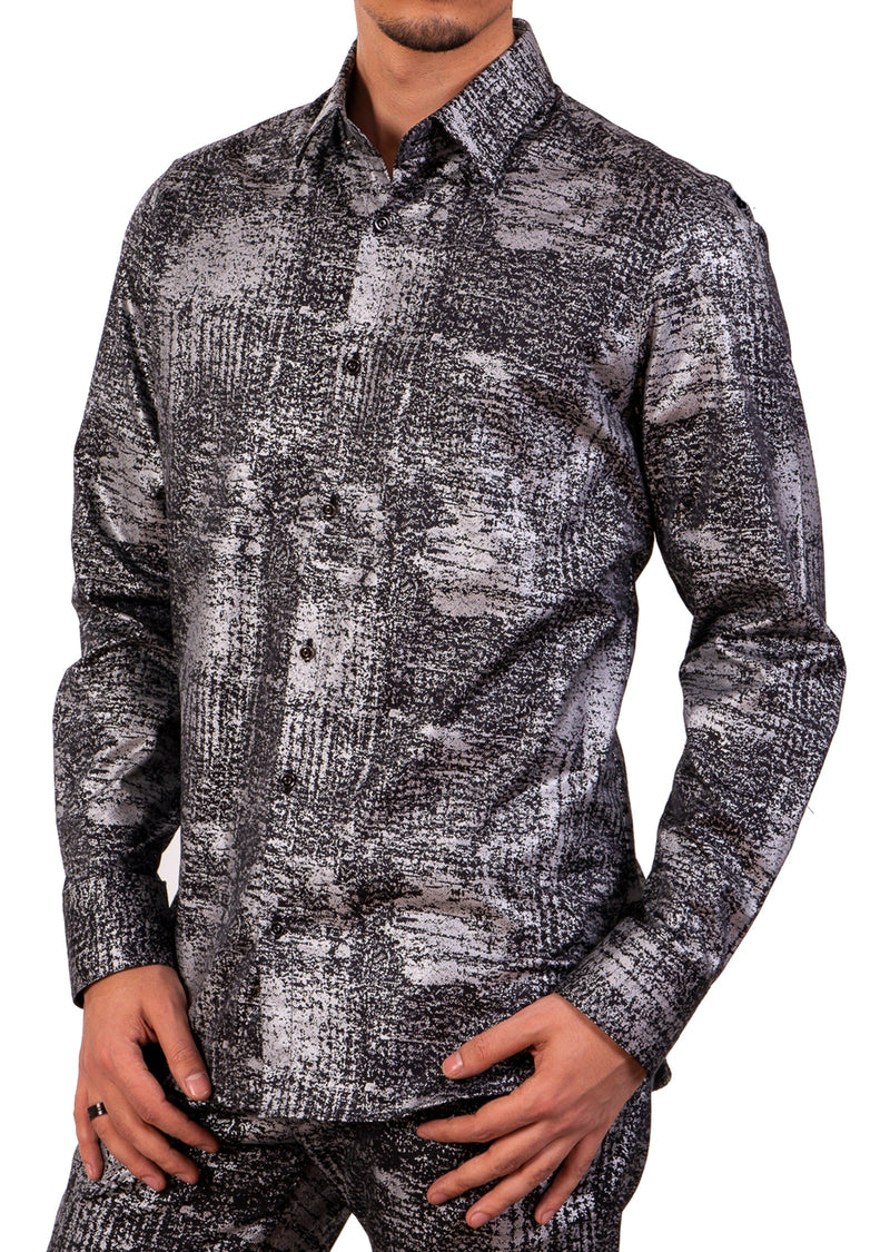 Black Silver Foil Long Sleeve Shirt