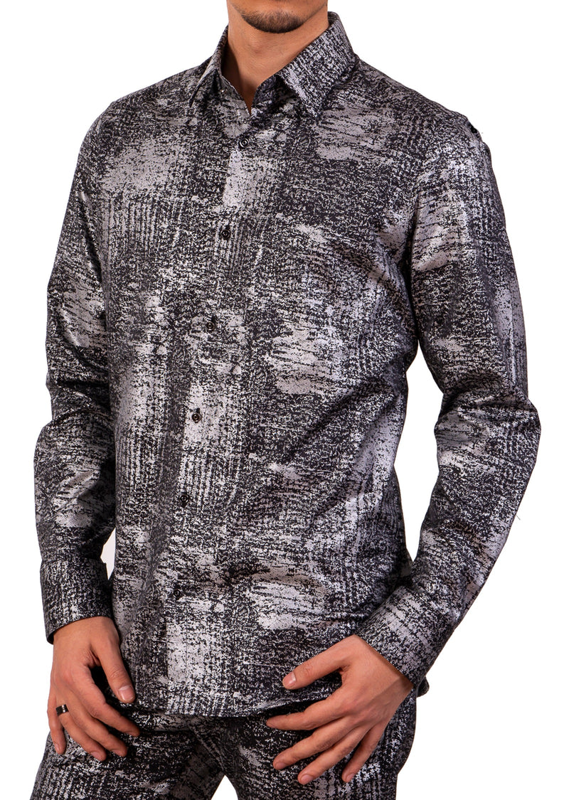 Black Silver Foil Long Sleeve Shirt M / Black / COTTON Black Silver Foil Long Sleeve Shirt M / Black / COTTON