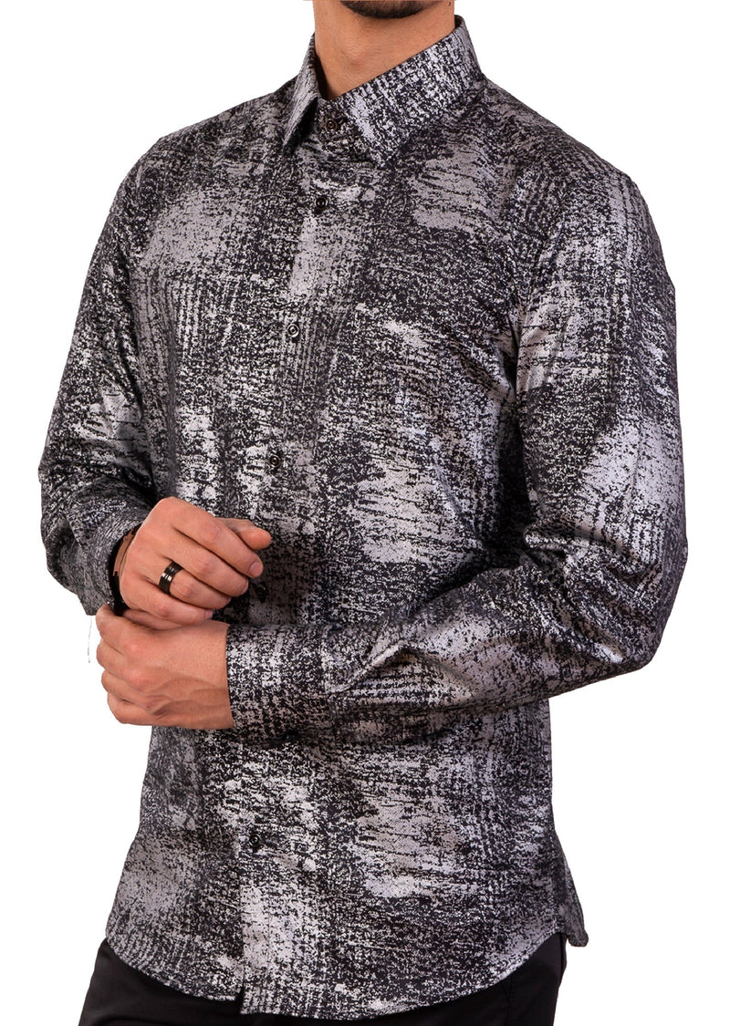 Black Silver Foil Long Sleeve Shirt