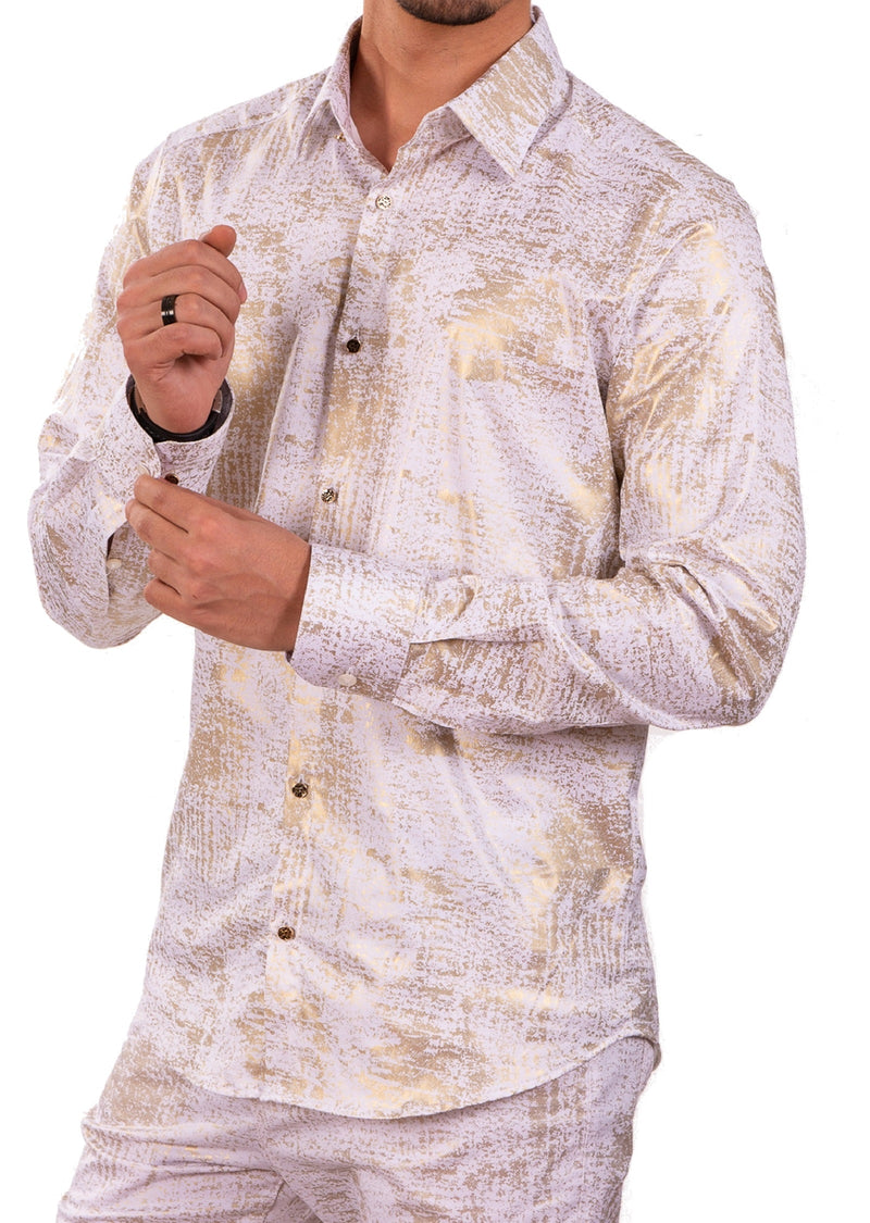White Gold Foil Long Sleeve Shirt XL / White / Cotton White Gold Foil Long Sleeve Shirt XL / White / Cotton