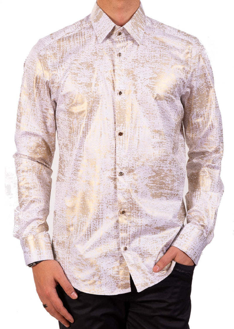 White Gold Foil Long Sleeve Shirt XL / White / Cotton White Gold Foil Long Sleeve Shirt XL / White / Cotton